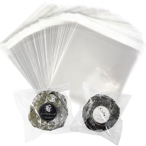 LUXCONE 5x5 Inch Clear Cookie Bags With Seal, 100PCS Individual Cookie Wrappers with Stickers, Self Sealing Cellophane Bags for Packaging Treats, Gift Giving and Party Favors