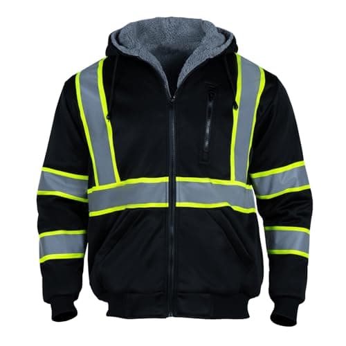 Sicalobo Men's High Visibility Safety Jacket, Reflective Winter Fleece Lined Hi Vis Work Jacket,Black,5XL