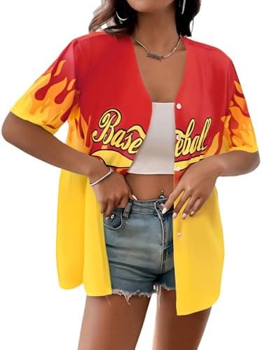Baseball Shirt Jersey Women Baseball Player T-Shirt Game Day Fan Graphic Tees Button up Short Sleeve