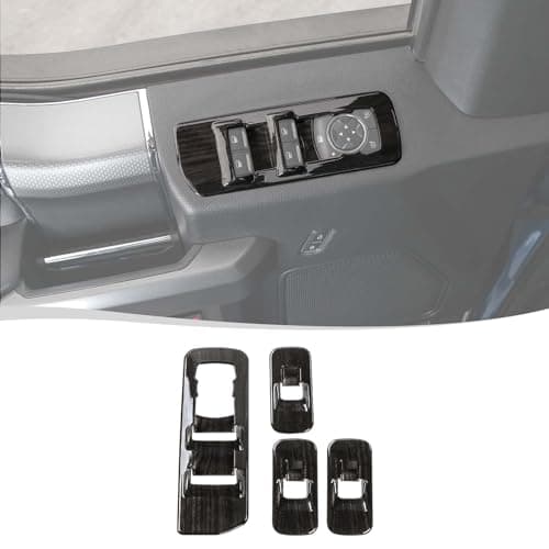 Voodonala for F-150 2015-2020 Car Door Window Lift Panel Cover Trims for Ford F150 2015-2020 Interior Decoration Accessories(ABS,4Pcs/Set,Black Wood)