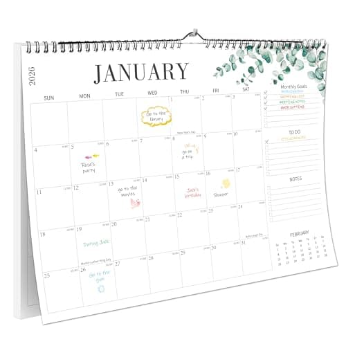 Wall Calendar 2026, 12 Month Wall Calendar from January 2026 to December 2026, 14.5" x 11.5" Horizontal Modern Greenery Hanging Wall Calendars Planner for Easy Organizing, To-do ＆ Notes