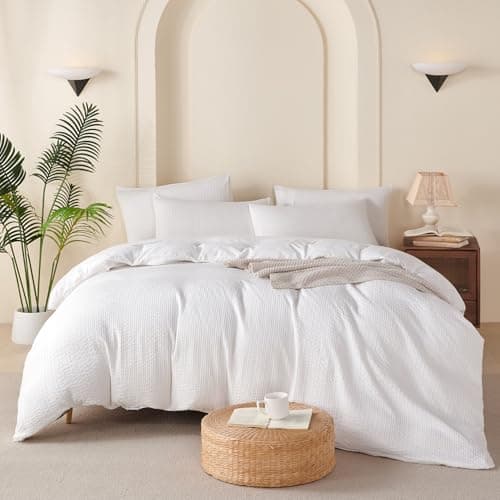 ERZRGA White Striped Comforter Set Queen - 3 Pieces Bedding Comforter Set for All Season, Soft Lightweight Washed Microfiber, 1 Striped Comforter and 2 Pillowcases (White, Queen Size)