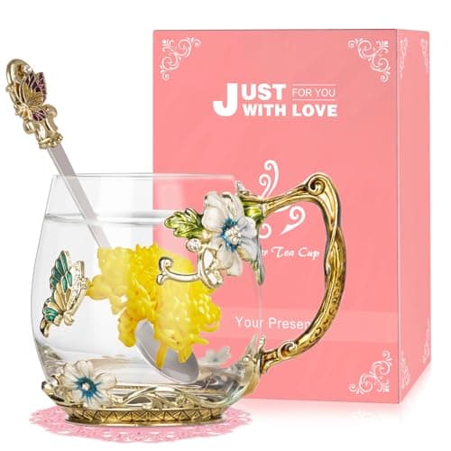 Wisolt Mothers Day Gifts for Mom Glass Tea Mugs for Women Grandma Sister Coworker Teacher Friend Glass Coffee Mug with Spoon Set Christmas Gifts for Women Anniversary Valentines
