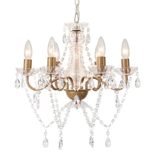 Modern Farmhouse Chandelier Lighting with Wood Color Acrylic Crystal Chandeliers 6 Light Candle Style Chandelier for Dining Room and Bedroom