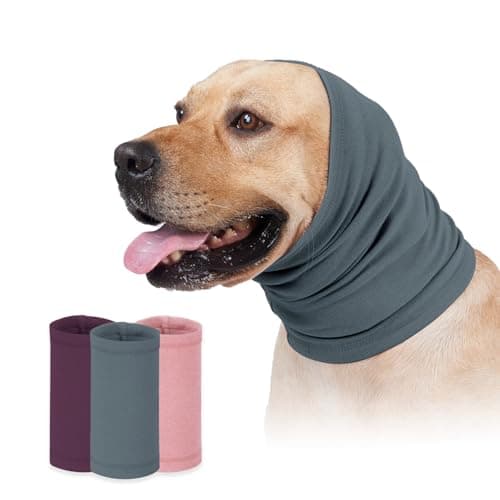 PAPIAMEN Dog Calming Hoodie Head Wrap,No Shake Anxiety Relief Quiet Thunder Vest for Dogs,Ear Protection Head Muffs for Grooming,Pet Covers for Fireworks,Vet Visits,Bathing,Grey Blue,M