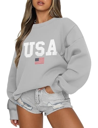 Micoson Women’s Graphic Letter Print Sweatshirts Fashion Long Sleeve Tops Fall Winter Crewneck Pullover Lightweight Tops Warm Fleece Sweater Army Green M