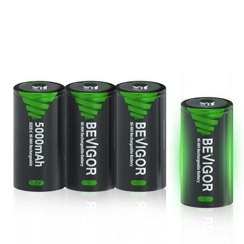 BEVIGOR Rechargeable C Batteries, 5000mAh 1.2V NiMH Precharged C Cell Batteries, Low Self Discharge Recharge up to 1300x Times, 4 Pack