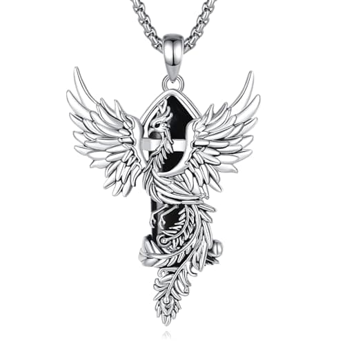 Vito Black Obsidian Phoenix Pendant Necklace Jewelry Gift for Women Men