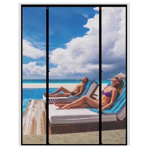 WochiTV Sliding Screen Door Fits Door Size 72 x 82, Magnetic Screen Door Screen Size 74" x 84", Double Opening Mesh Net Curtain with Magnet Hands Free Great for French Door Pet Kid