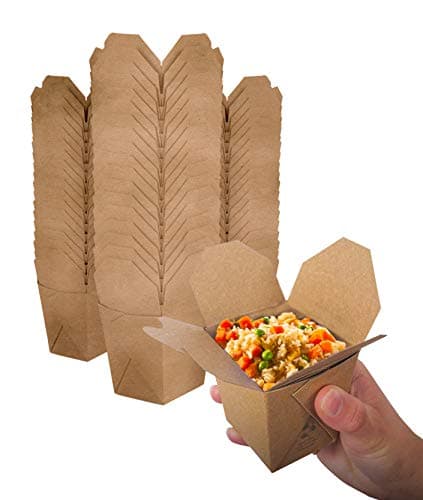 Stock Your Home Takeout Food Containers Microwaveable Kraft Brown Paper Chinese Take Out Box - Leak and Grease Resistant Stackable to Go Boxes - Recyclable Food Containers - Party Favor Boxes