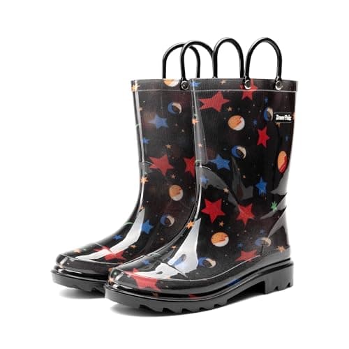 DREAM PAIRS Kids Rain Boots Cute Lightweight Waterproof with Pull-on Handles for Girls & Boys Toddler Outdoor Play,Size 9 Toddler,Black,KKUMRB2507