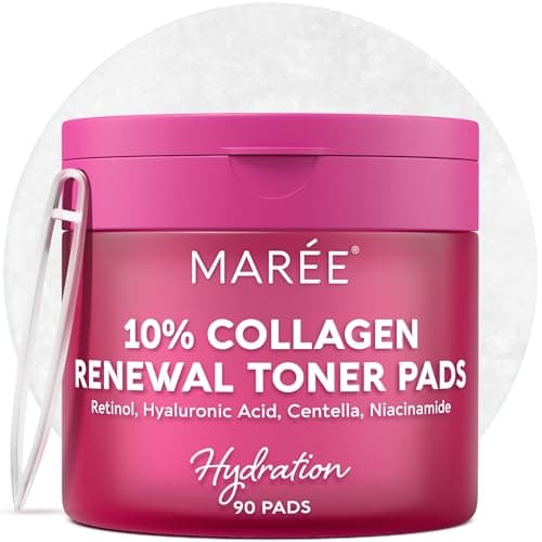 MAREE Collagen Acne Clearing Polishes - Toner Pads with Retinol - Minimizing Wrinkle Zero Pore Pads - Hydrating Toning Collagen Pad with Retinol & Centella Device - Anti Aging Brightening Wipes