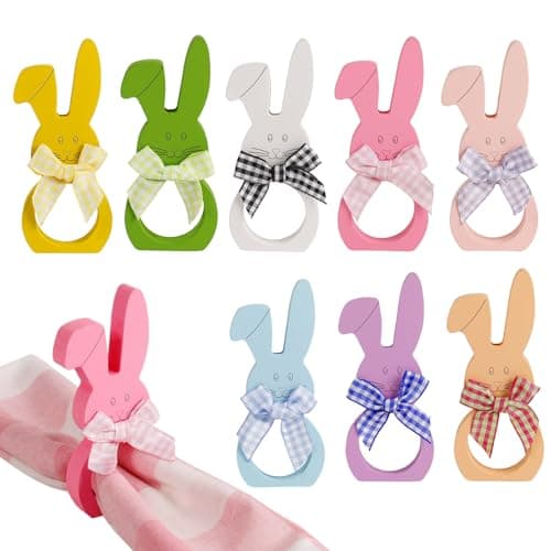 Kalopro Easter Bunny Napkin Rings Set of 8, Colorful Cute Rabbit Ear Napkin Holder Rings for Table Decor, Spring, Wedding, Dinner Party, Banquet, Birthday, Holiday(Color Bunny)