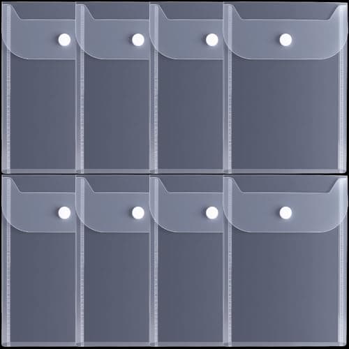 Hzopcw 8pcs Plastic Envelopes with Snap Closure, Clear Waterproof Filing Envelopes Document Folders, 5.11x7in A4 Letter Size Reusable Flie Holder Folder for Paper Home School Office Supplies