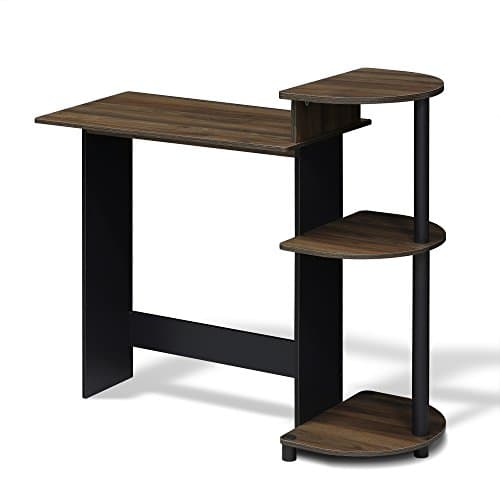 Furinno COMPACT Desk, 28.5" Wide Gaming Desk with Shelves, Computer Desk with Book Shelf, Office Desk for Home Office, Study Room, Dorm, Bedroom, Columbia Walnut