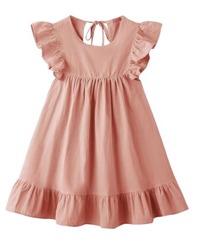 LYXIOF Girl Linen Ruffle Dress Baby Summer Beach Sundress Light Coffee 100