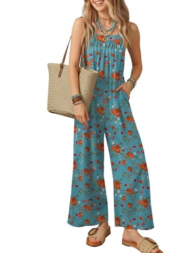 Ekouaer Casual Jumpsuits for Women Adjustable Straps Overalls One Piece Jumpsuit Wide Leg Rompers With Pockets S-XXL