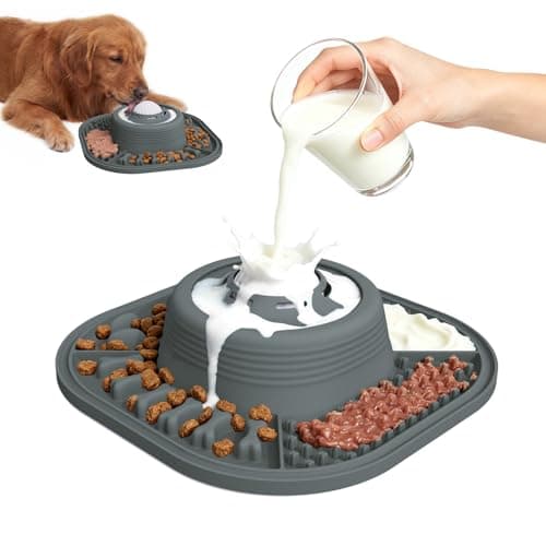 JOJDZD Dog Lick Bowl with Interactive Rolling Ball & Slow Feeder s,Grey