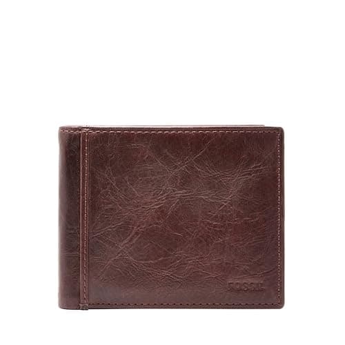 Fossil Men's Wallet, Ingram Leather RFID-Blocking Bifold Wallet with Flip ID, Brown