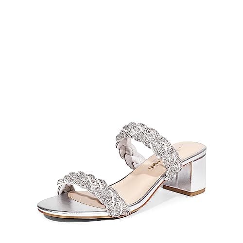 DREAM PAIRS Women's Two Braided Strap Low Heels for Women Open Toe Block Chunky Heels Sandals Holiday Party Wedding Dress Pumps Shoes,Size 6.5,Silver,DHS213-2
