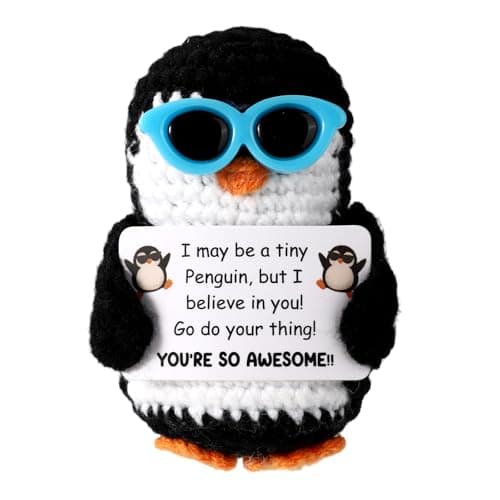 TOYMIS Funny, Handmade Crochet with Inspirational Card Emotional Knitted Animal Doll for Office Desk Decor Christmas Birthday Party Favors (Sunglasses Style)