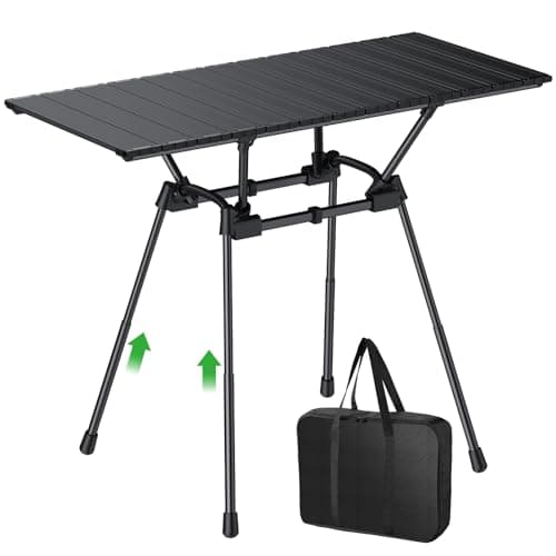 GARLLEN Folding Camping Table 176LBS Capacity, 4 Adjustable Height Roll-up Camping Table with Carrying Bag, Portable Aluminum Picnic Table for BBQ, Cooking, Outdoor, Tabletop 35" L x 16" W