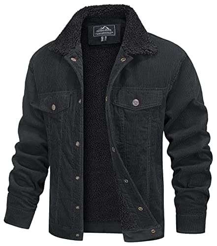 MAGCOMSEN Winter Coats for Men Corduroy Jacket Men Sherpa Lined Warm Thicken Cotton Trucker Coat with 5 Pockets