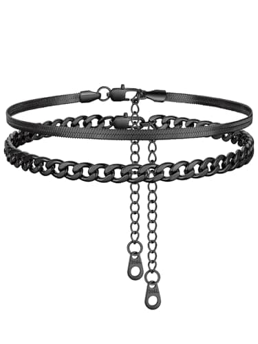 FindChic Beach Jewelry Anklets for Women Waterproof Black Cuban Link Foot Chain Summer Barefoot Accessories