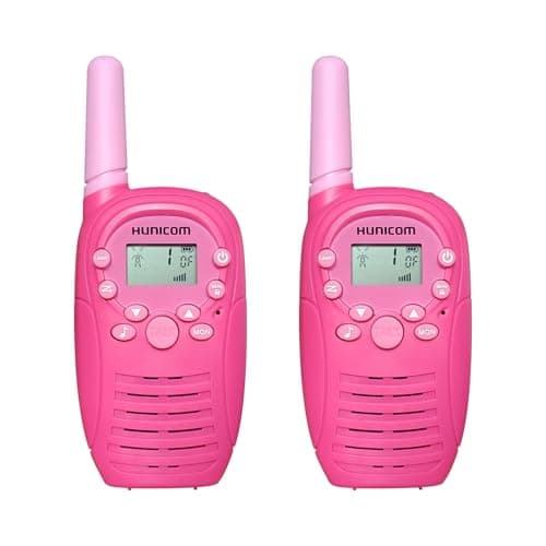 HUNICOM Kids Walkie Talkies with 3KM Range, 99 Privacy Codes, VOX Hands-Free, Built-in Flashlight & 10 Call Tones – Ideal for Outdoor Adventures, Family & Team Use (Pink)