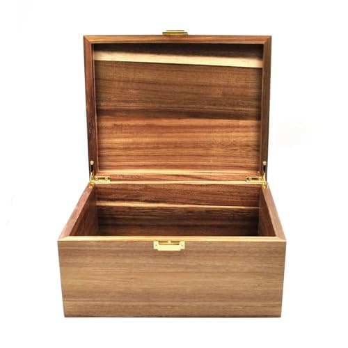 Large Wooden Storage Box with Hinged Lid, Acacia Wood Keepsake Chest