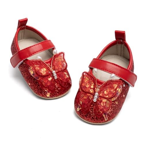 HsdsBebe Infant Baby Girls Mary Jane Flats Bow Non-Slip Soft Sole Princess Toddler First Walkers Sneaker Wedding Dress Shoes(PLPL01 red,1)