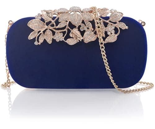 ILILAC Velvet Crystal Evening Bag Rhinestone Bride and Bridesmaid Wedding Prom Party Formal Clutch Purses for Women