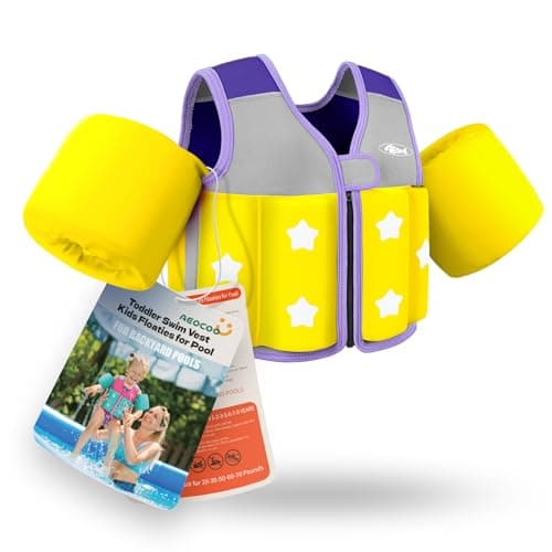 AEOCOO Toddler Swim Vest 20-30-50-70 Pounds, Kids Pool Floaties for 1-2-3-5-7-9 Years Old, Comfortable Wear Bright Float Jacket with Water Ring, Unpadded Side for Arm Comfort, Boys, Girls, Purple