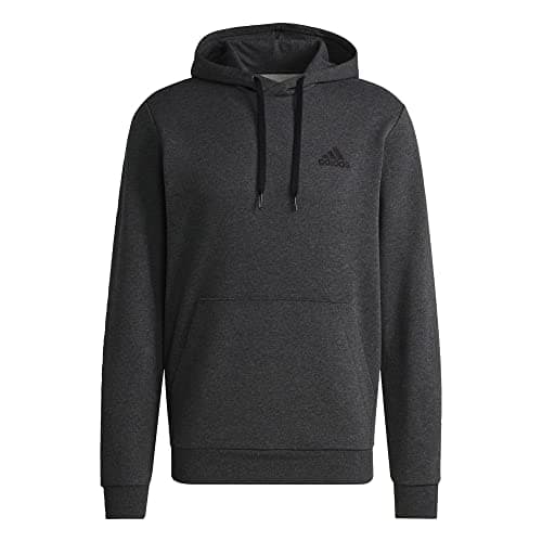 adidas Men's Essentials Fleece Hoodie, Dark Grey Heather/Black, Small