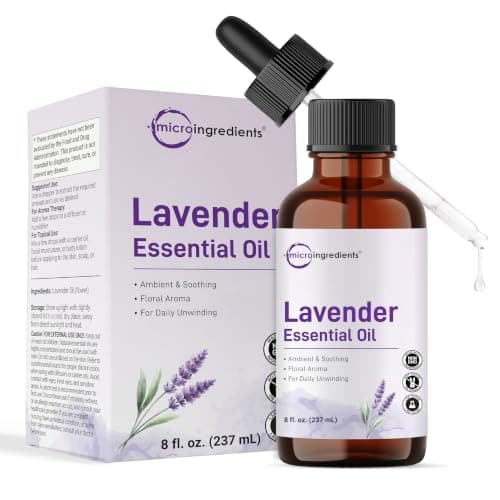 Micro Ingredients Lavender Essential Oil, 8 fl oz | Easy-Use Dropper Bottle | DIY Natural Aromatherapy, Soap, Lotion, Diffuser, Candles, Body & Scalp Massages | Soothing Floral Aroma | Cruelty Free