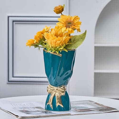 WLGRANJIA Bow Vase for Home Decor, Gold Vase for Boho Style