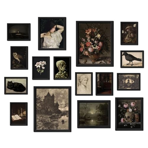 ANERZA 16 PCS Dark Academia Room Decor, Gothic Home Decor, Moody Wall Art Prints for Bedroom, Witchy Posters for Room Aesthetic, Wall Collage Kit Pictures for Living Room, Halloween Dorm Gallery Decor