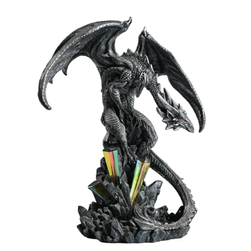 KalyZ@rts Fantasy Dragon Statue Gothic Dragon with Crystal Collectible Figurine Decoration Resin Beast Schupture Home Décor Ornament