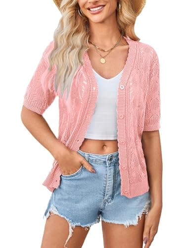Yekaty Short Sleeve Cardigan Crochet Light Sweaters for Summer Womens Shrug
