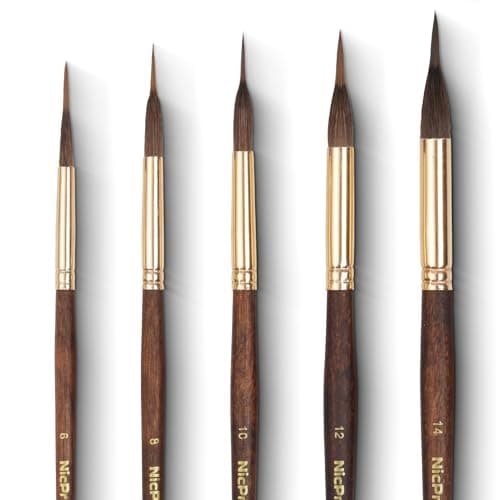 Nicpro 5 PCS Watercolor Brushes Professional, Extended Needle Point Brushes Set, Sable Paint Brushes with Synthetic Extra Long Tip for Fine Detailing - Watercolor Acrylic Gouache Inks Painting