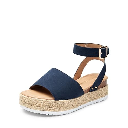DREAM PAIRS Women's Platform Espadrilles Casual Ankle Strap Wide Wedge Sandals Comfortable Dressy Summer Shoes,Size 6W,Navy,DWUWWS2502