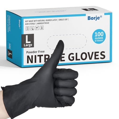 Borje Nitrile Gloves Large, 100 Count Disposable Gloves, Black, Latex-Free Powder-Free, Medical Exam, Food Safe, Cleaning, Cooking