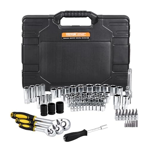 VEVOR 121-Piece Mechanics Tool Set - 1/4" 3/8" 1/2" Drive Sockets - SAE and Metric Mechanic Tool Kit with Bits - Ratchet Handle, Wrenches, Accessories, and Plastic Storage Case for Automotive Repair