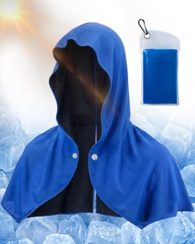 Chakipee Cooling Hoodie Towel for Neck and Face，Sun Protection & Instant Cooling，Cool Towels for Hot Weather，Soft Breathable Towel for Sports, Gym, Workout, Camping & Cycling, Blue, 1 Pack