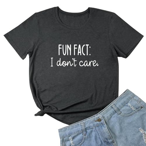 LOOKFACE Women Short Sleeve Tees Fun FACT Graphic Summer T Shirts Dark Grey Medium