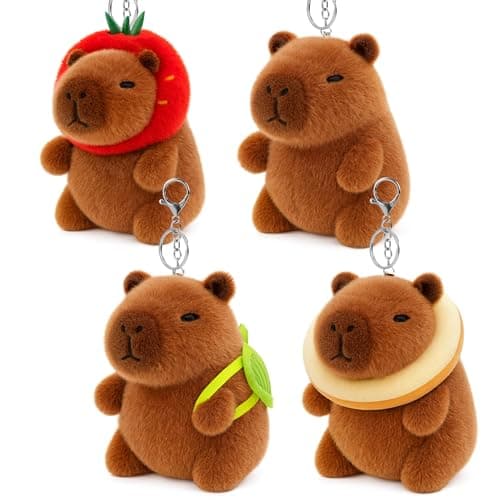 redaica 4 Pack Capybara Plush Keychain, Cute Capybara Stuffed Animals Toy, Plush Keychains for Backpacks, Kawaii Capibaras Peluches for Carnival Party Favors, Graduation Gifts for Kids for Girls Boys