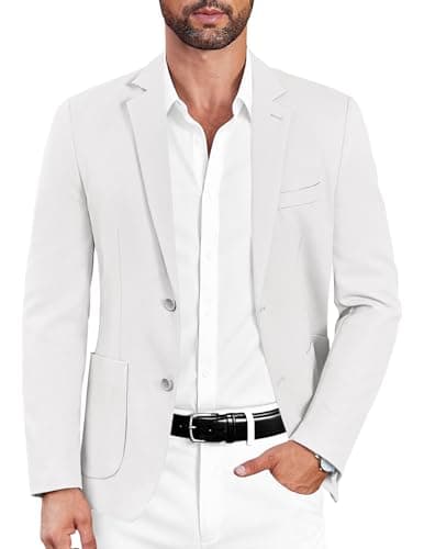 COOFANDY Mens Casual Sports Jacket Lightweight Slim Fit Travel Knit Suit Blazer, White, Medium