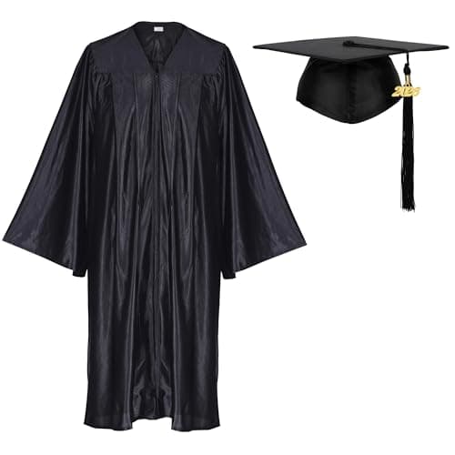 Newrara Adult Shiny Graduation Cap and Gown Tassel Set for High School & Bachelor (42, Black)