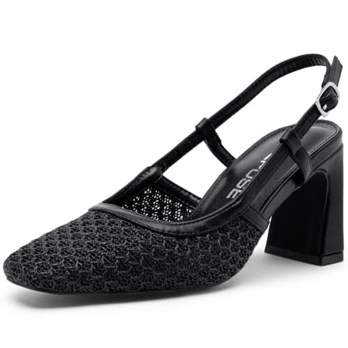 Vepose Women's Black Mesh Raffia Slingback Pumps Size 8 6106
