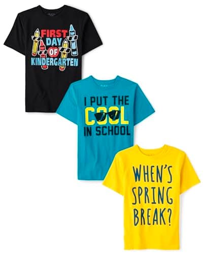 The Children's Place,Boys,School Days Short Sleeve Graphic T-Shirts,Multipacks,1st Day Kindergarten 3-Pack,Large